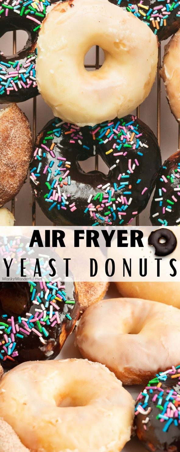 air fryer donuts pinnable image with title text
