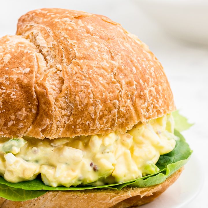 egg salad sandwich on croissant