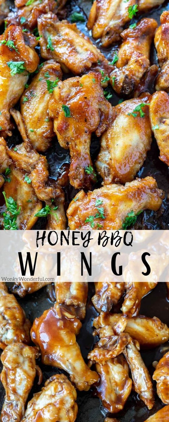 honey bbq wings pinnable image with title text