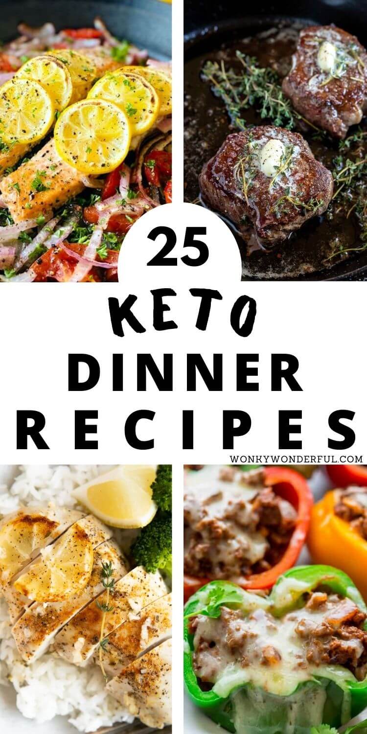 east keto dinner ideas pinnable image with title text