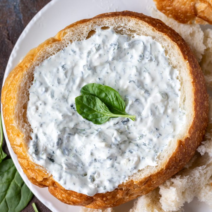 dip in bread bowl on platter