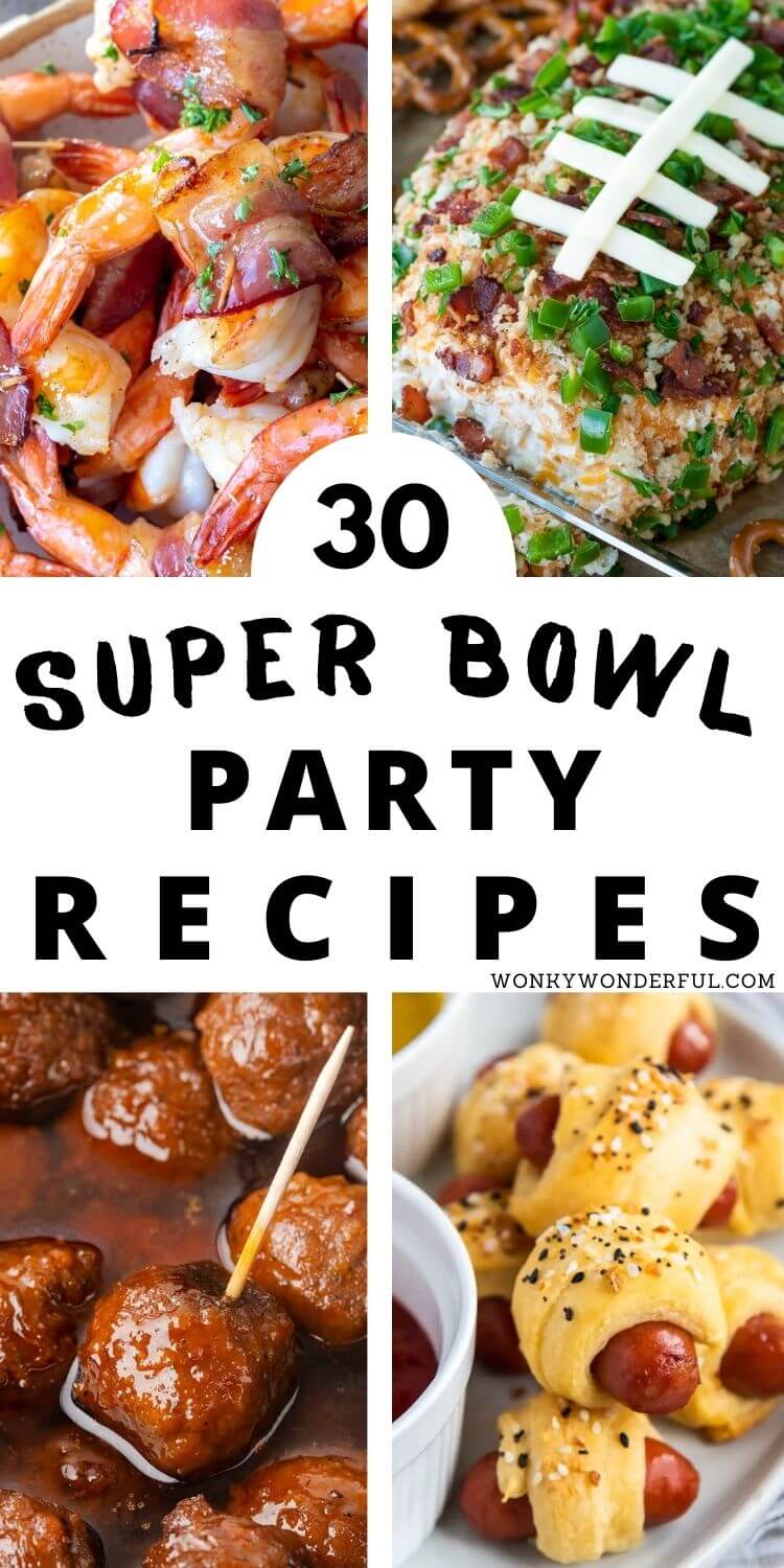super bowl food ideas pinnable image with title text