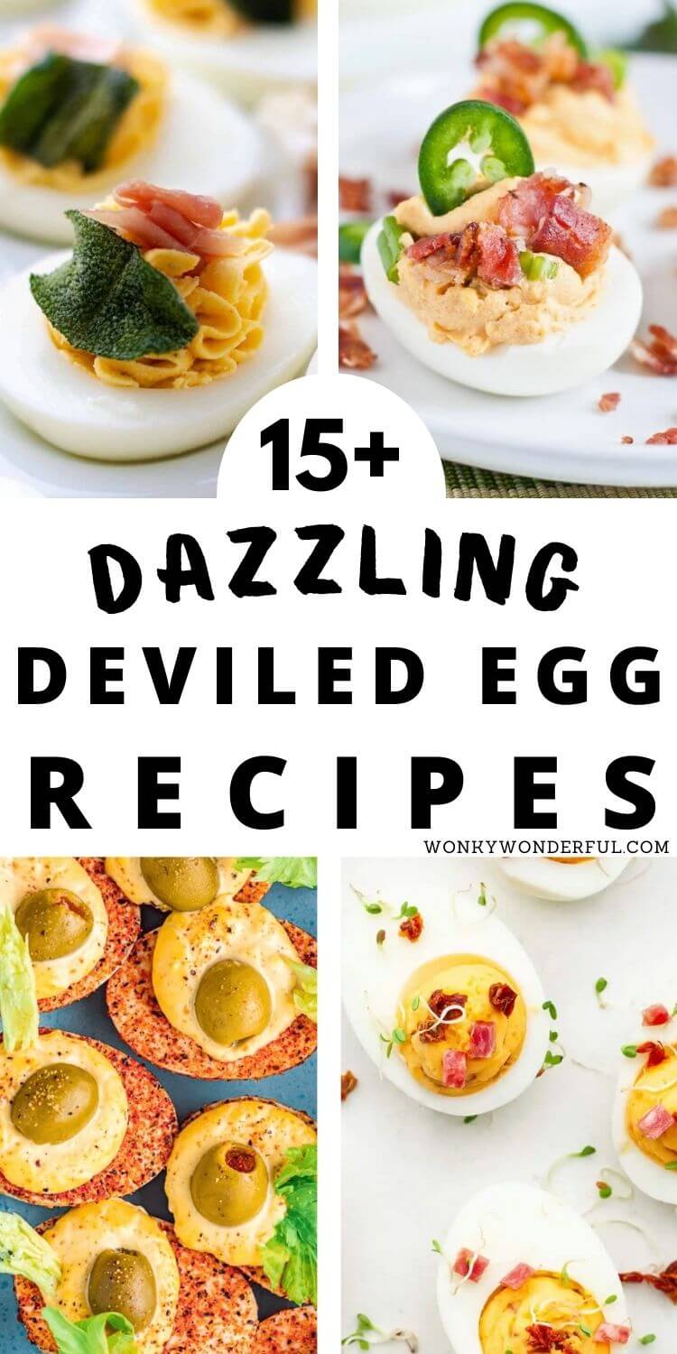 devilled egg recipes pinnable image with title text