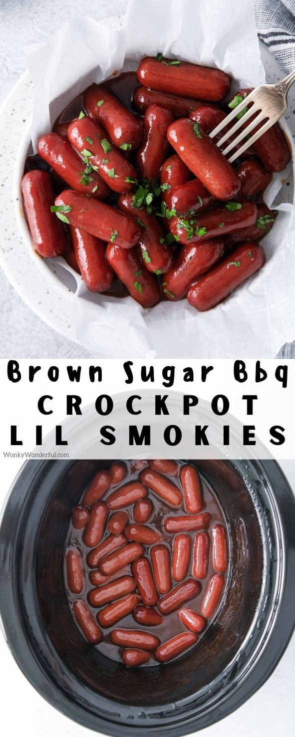 crockpot little smokies pinnable image with title text