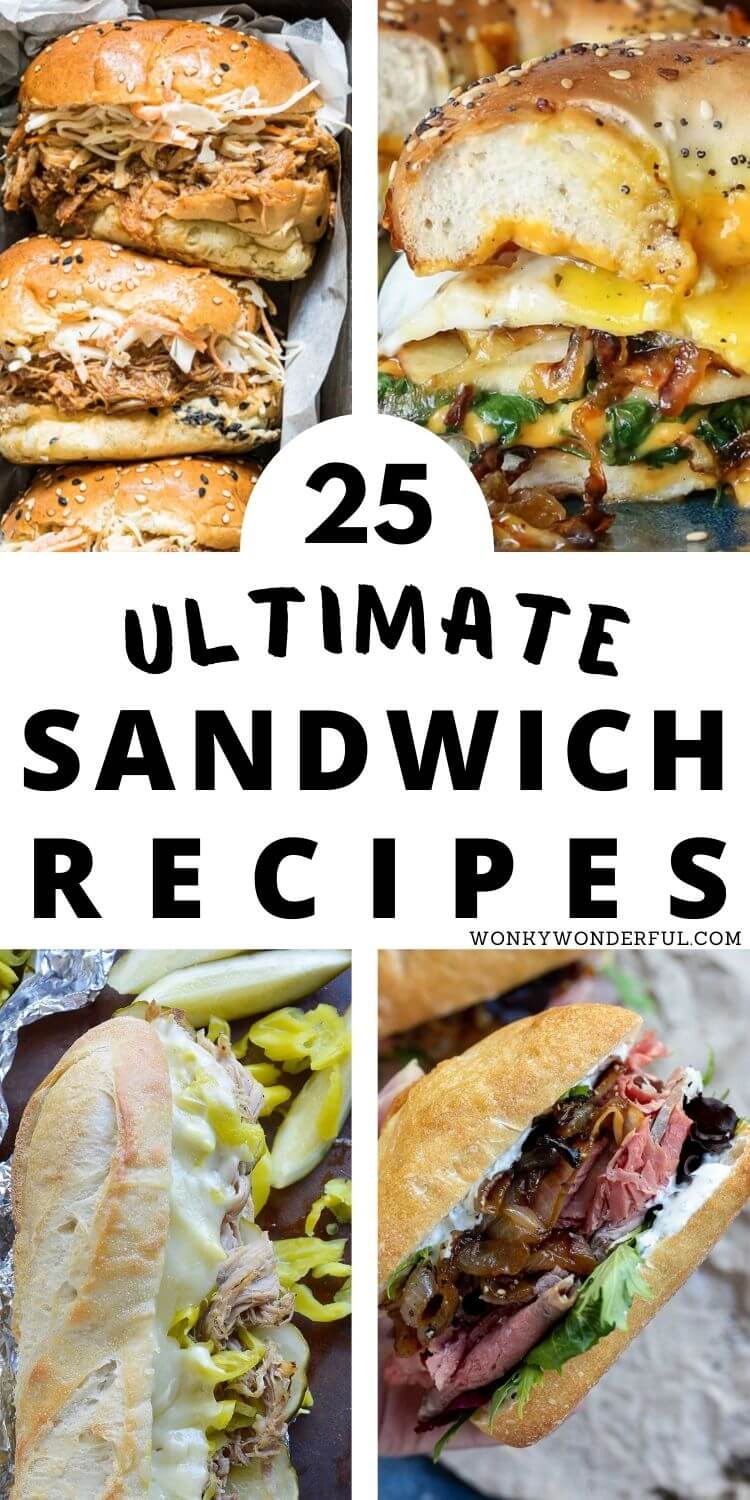 sandwich recipes pinnable image with title text