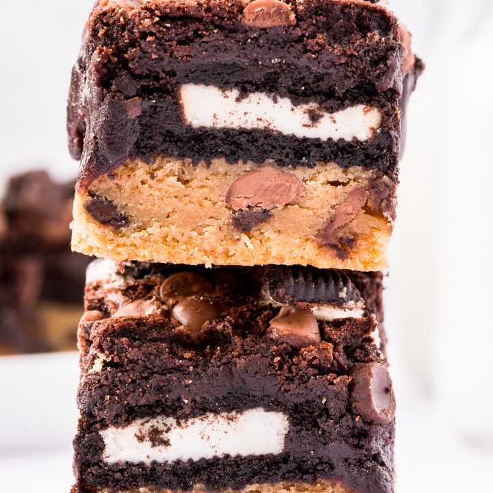 brownie cookie squares stacked