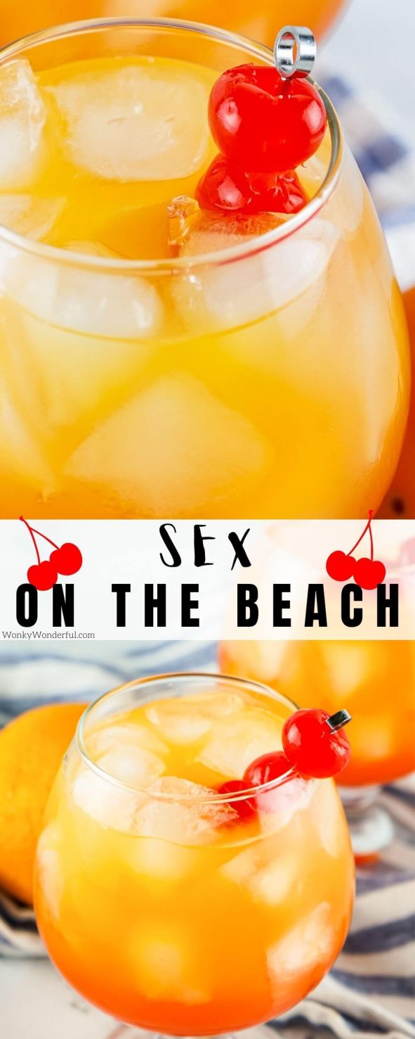 sex on the beach cocktail pinnable image with title text