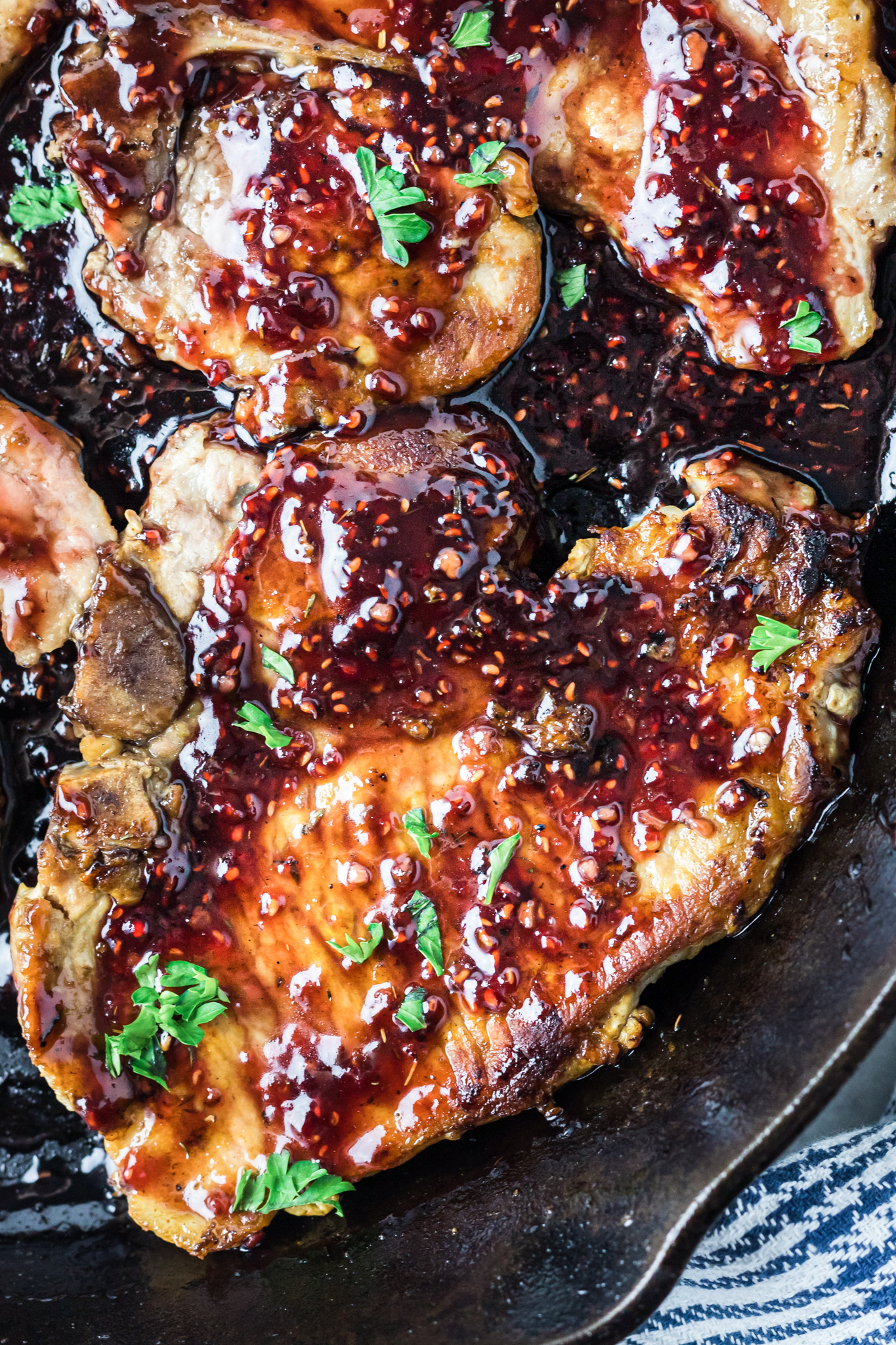 pork hops coated with purple sauce