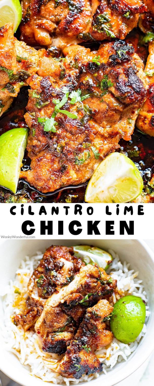 cilantro lime chicken pinnable image with title text
