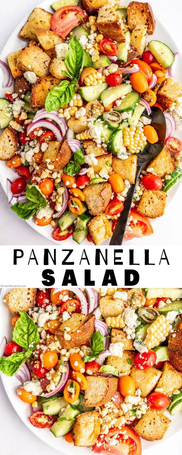 panzanella salad pinnable image with title text