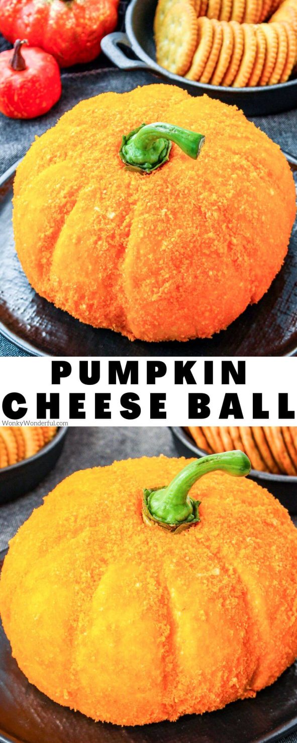 pumpkin cheese ball pinnable image with title text