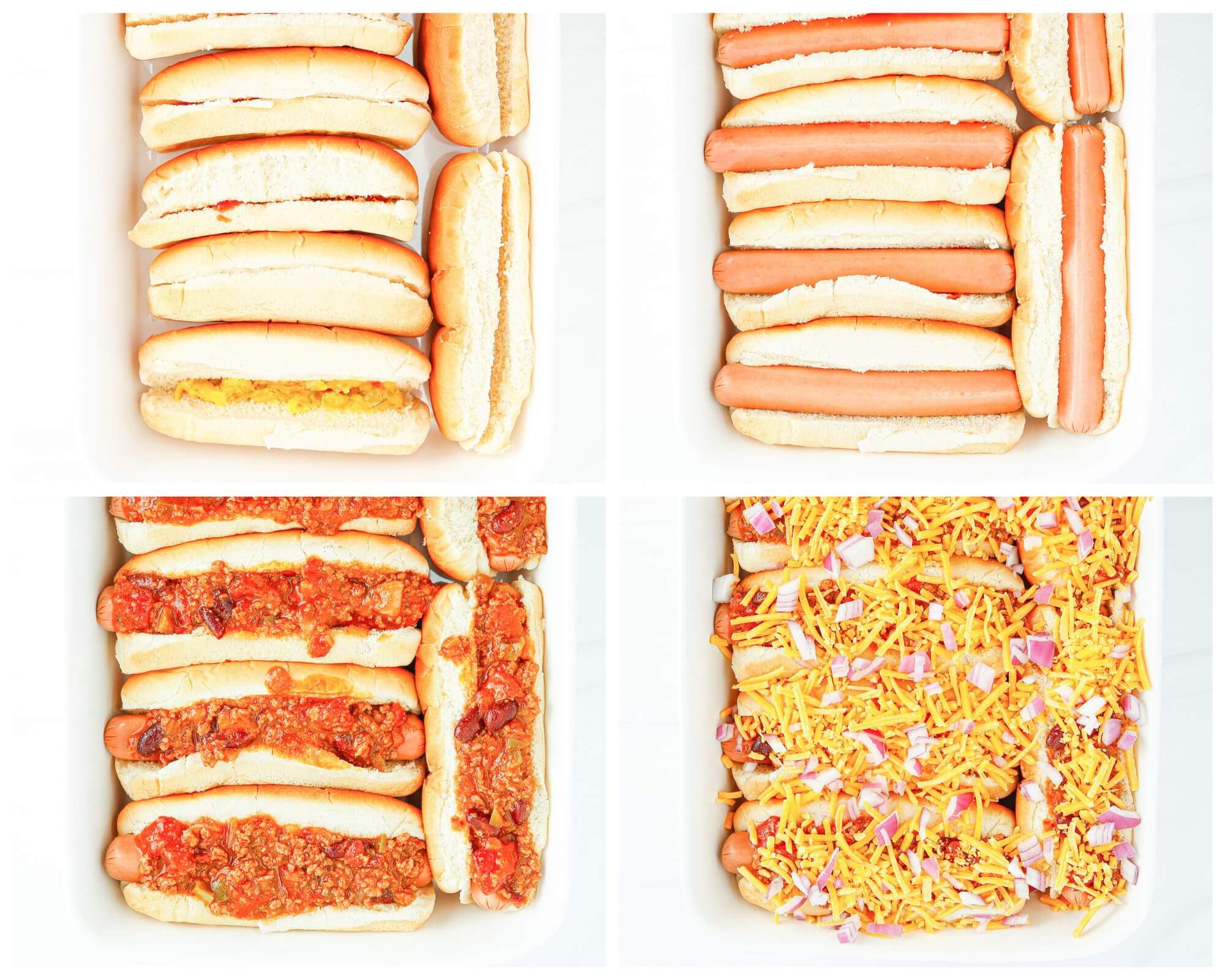 chili dog process photo collage