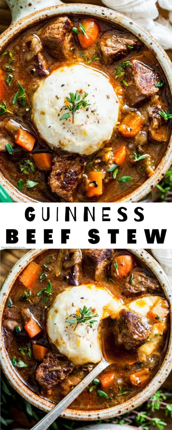 Guinness beef stew recipe pinnable image with title text
