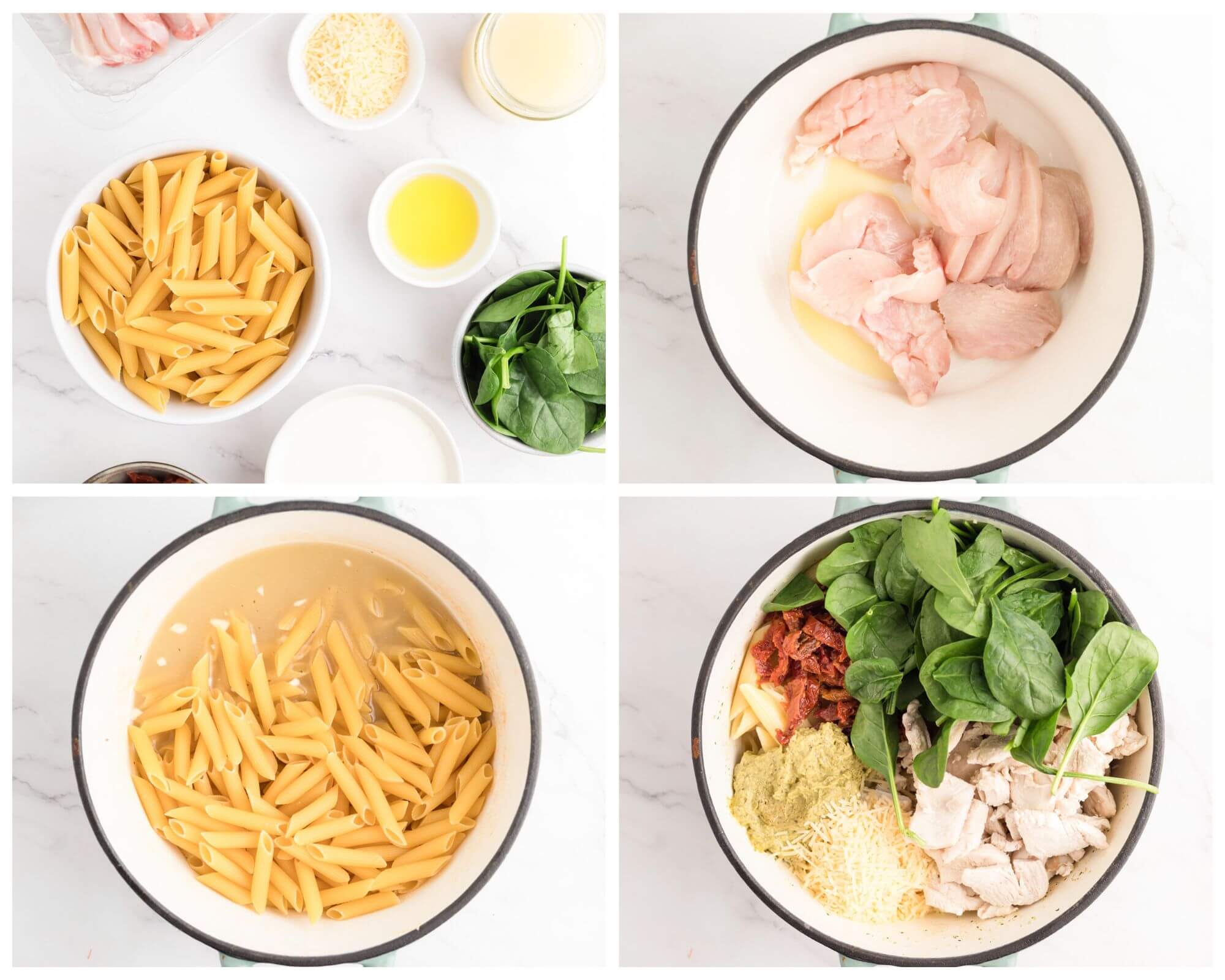 chicken pasta process photo collage