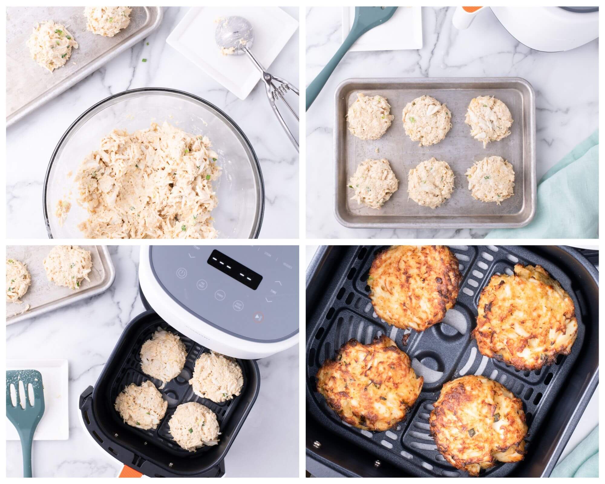 crab cakes in air fryer process photos