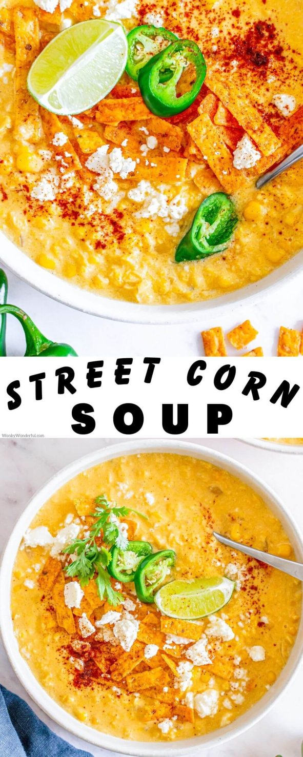 street corn soup pinnable image with title text