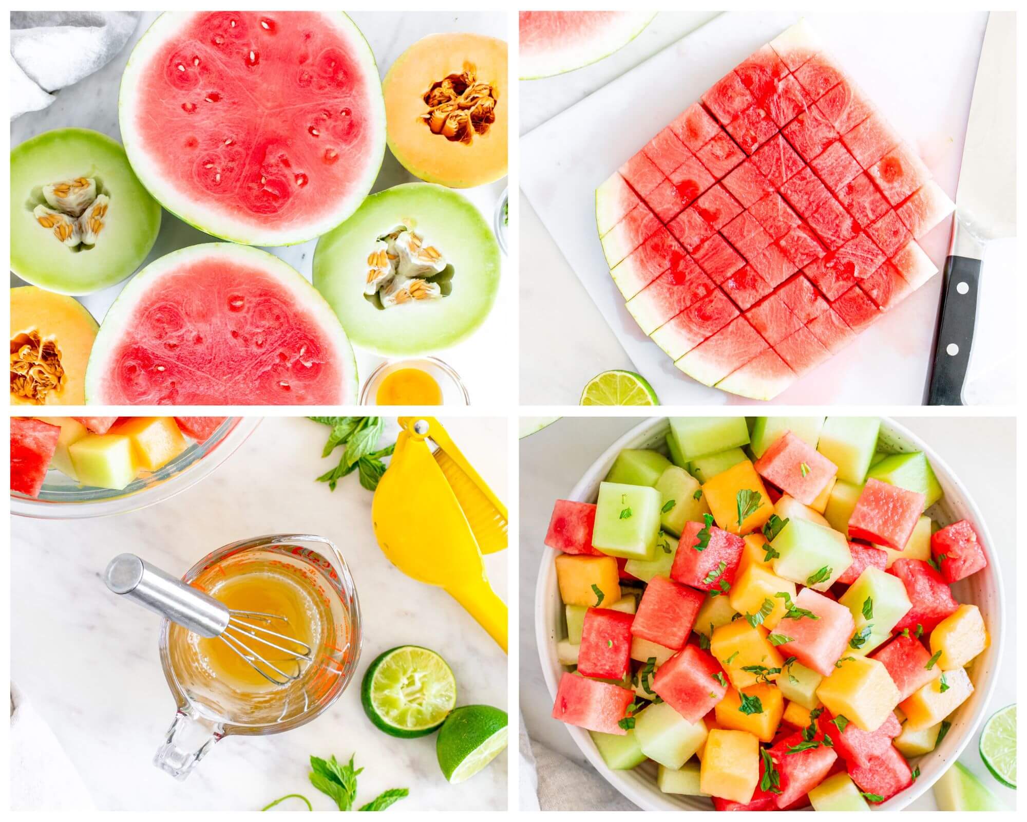 melon salad process photo collage