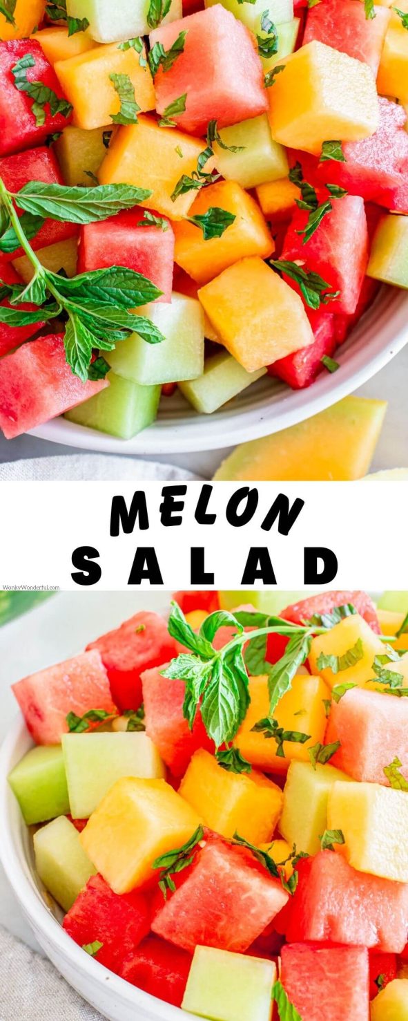 melon salad pinnable image with title text
