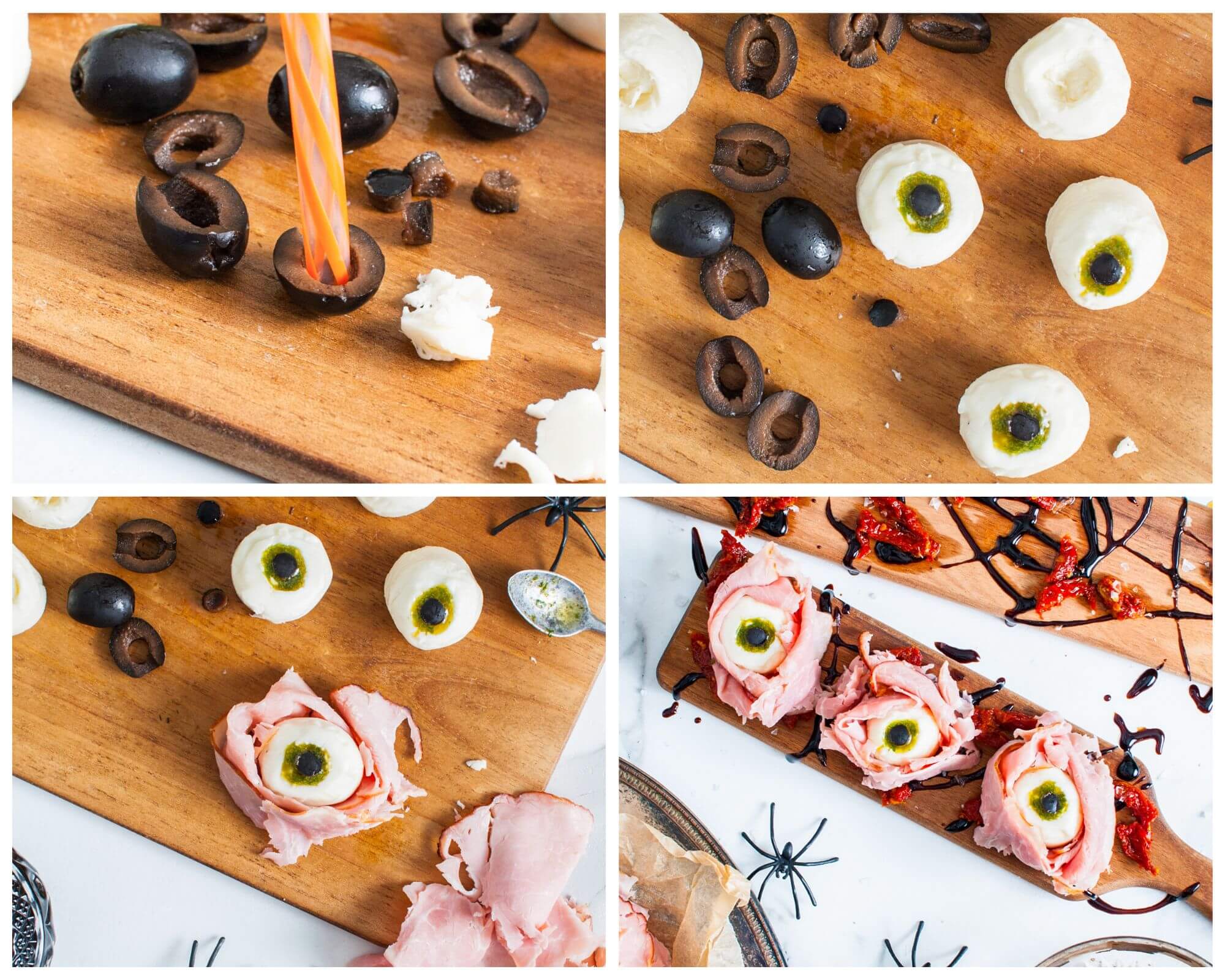 mozzarella eyeballs process photo collage