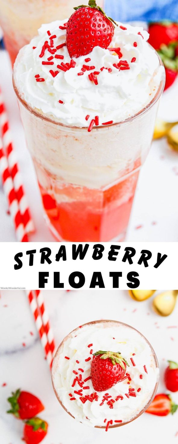 strawberry floats pinnable image with title text
