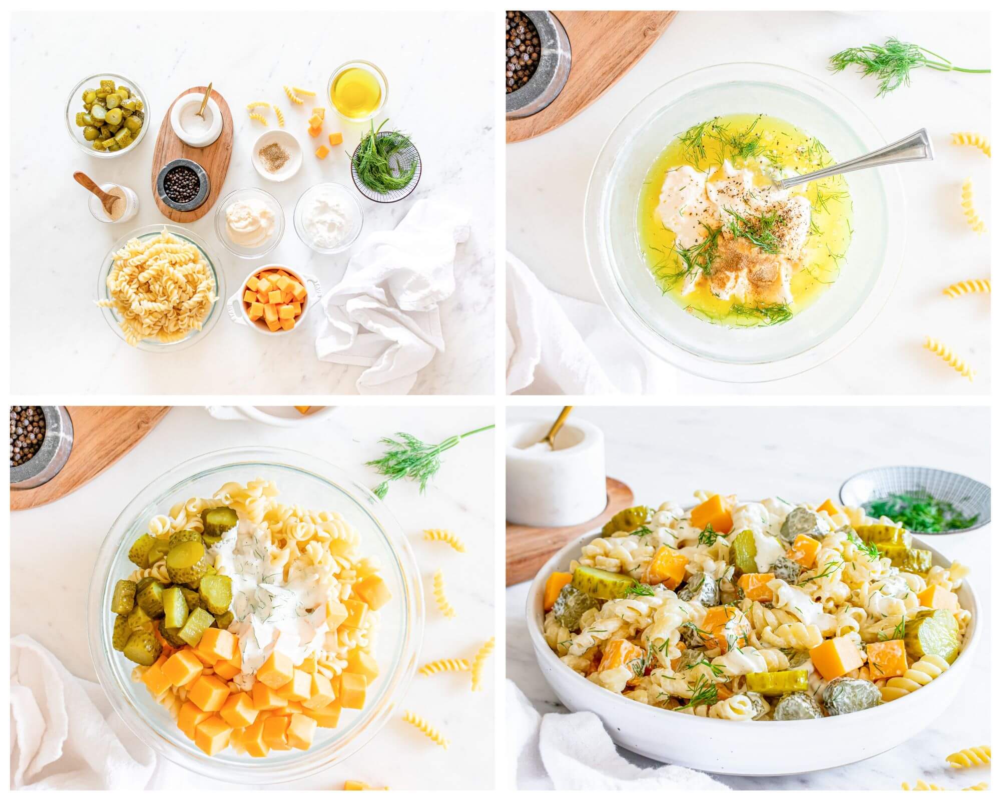 pasta salad process photo collage