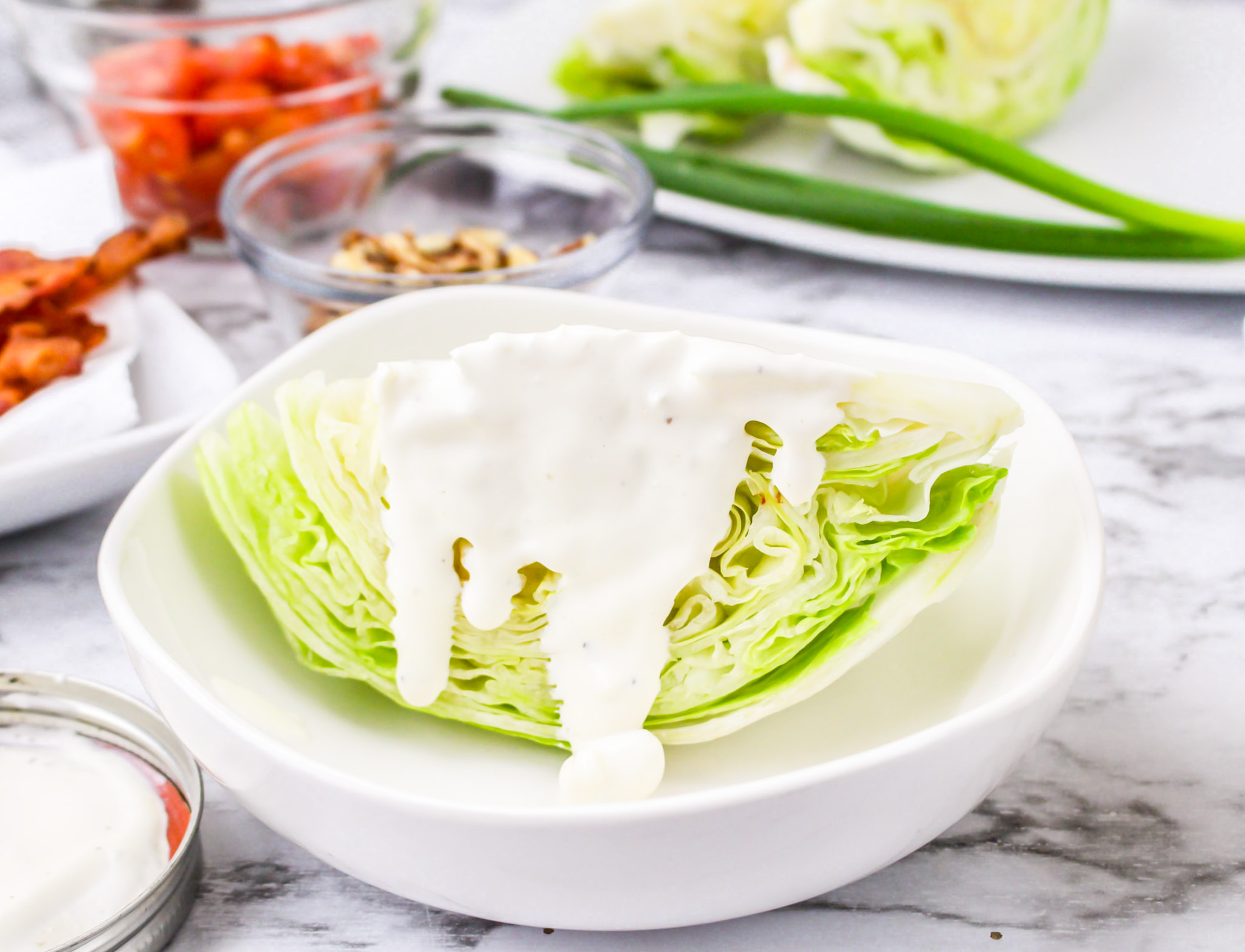 wedge topped with dressing
