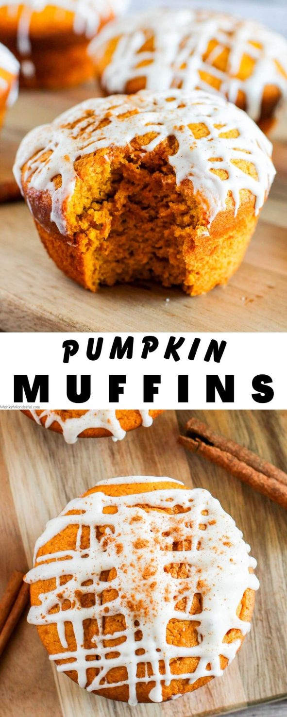 pumpkin muffins pinnable image with title text