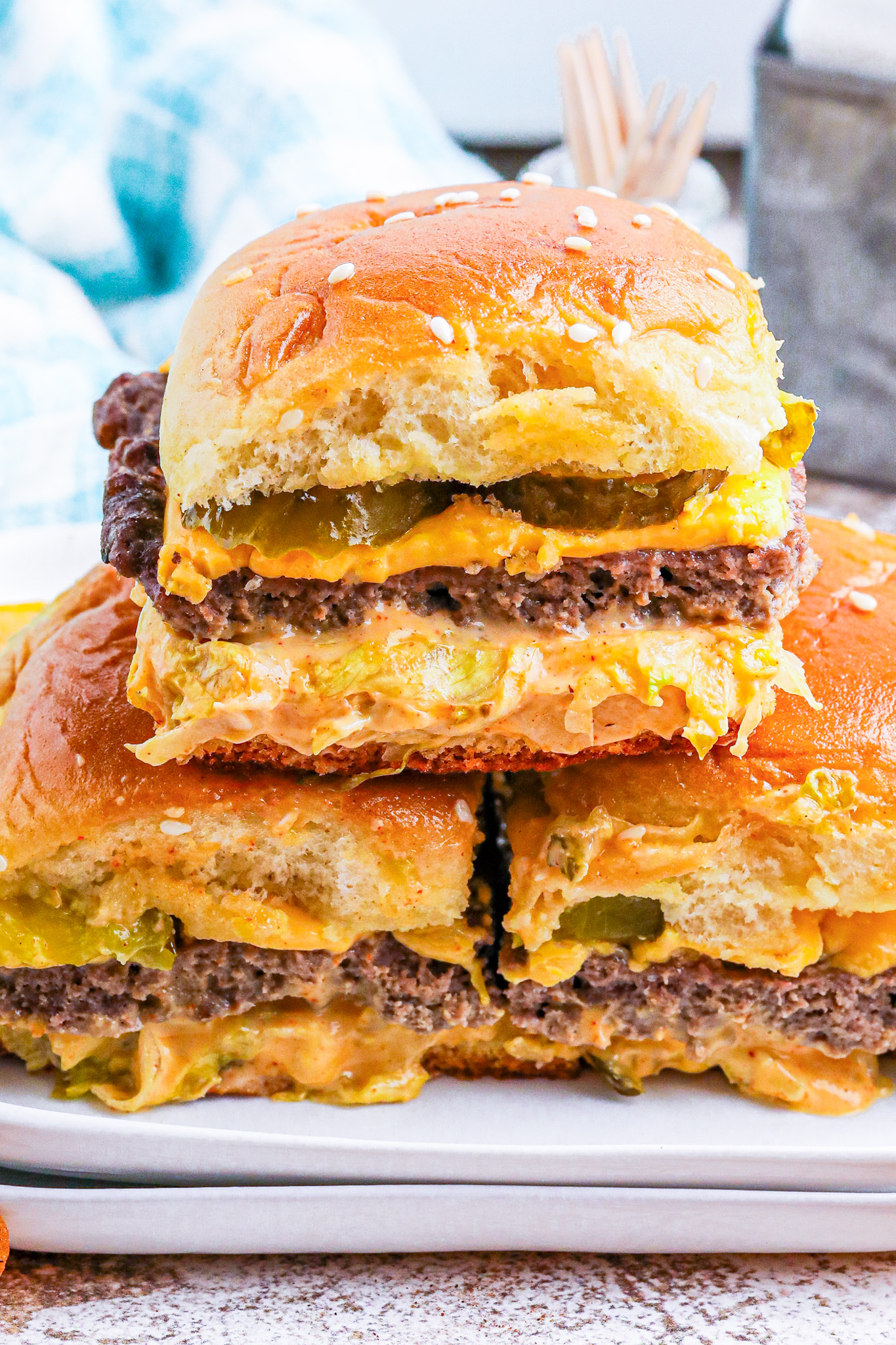 sliders stacked on plate