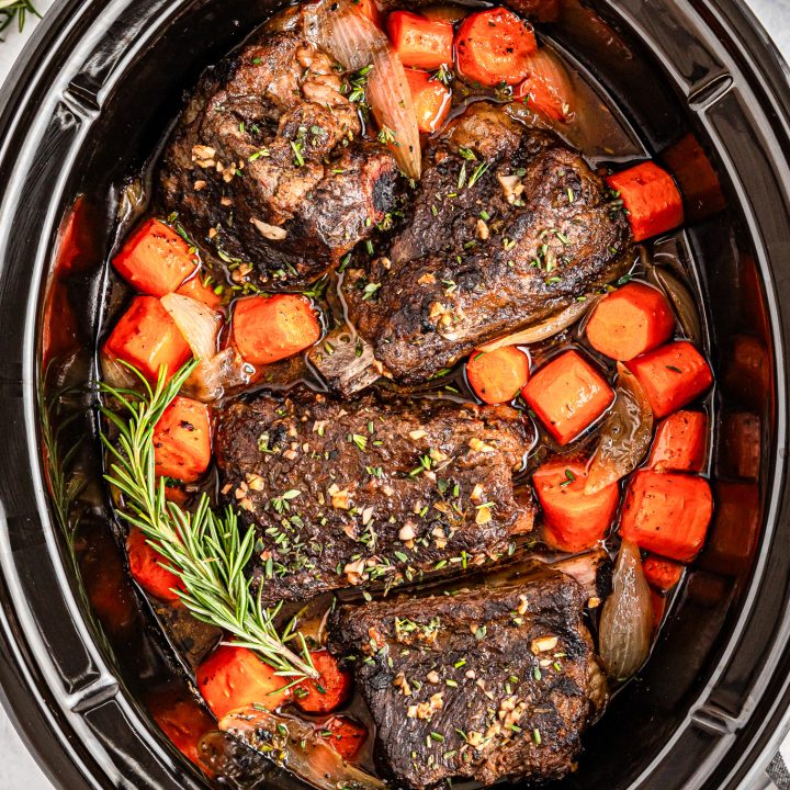 cooked meat and veggies in crockpot