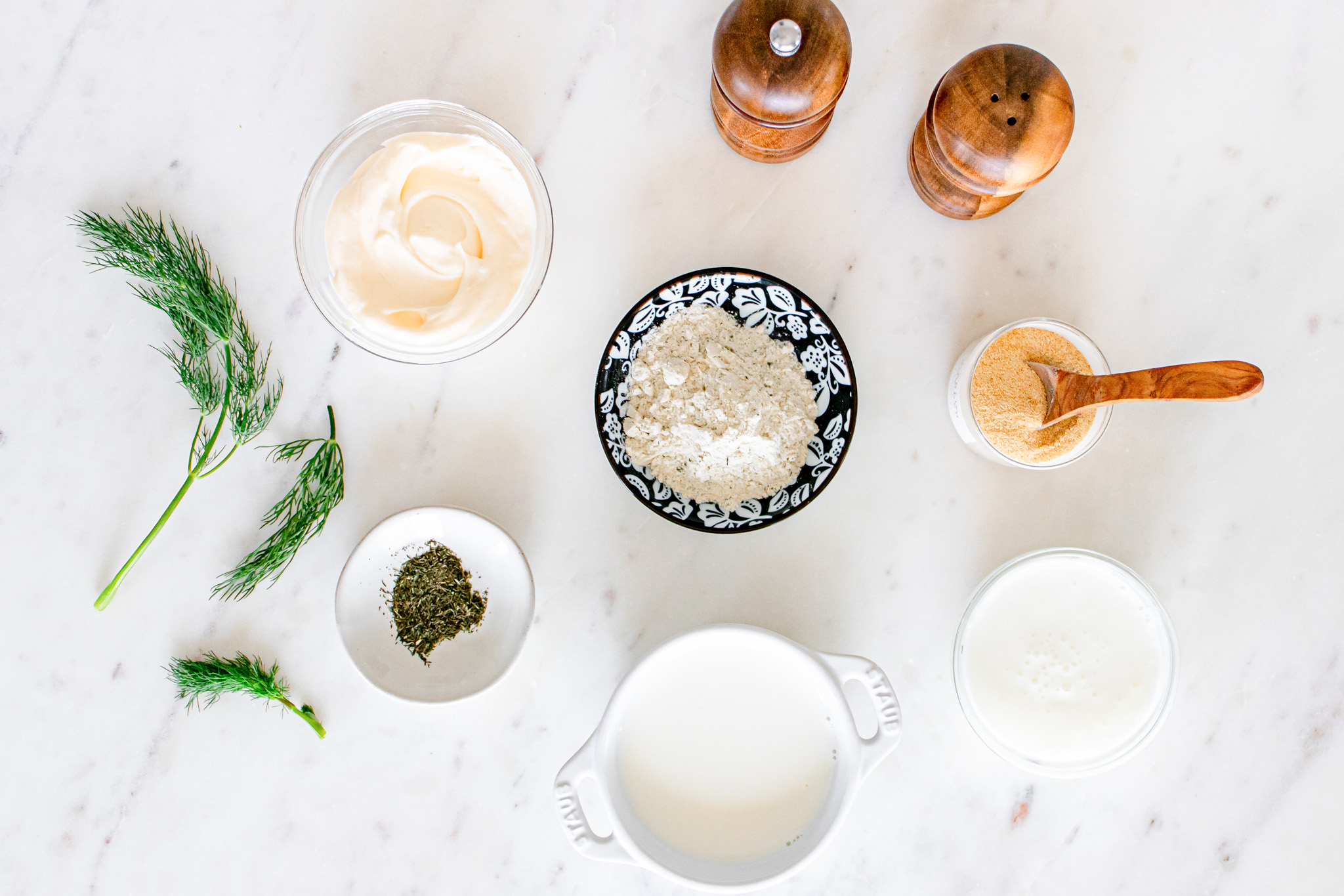 ranch ingredients in small bowls