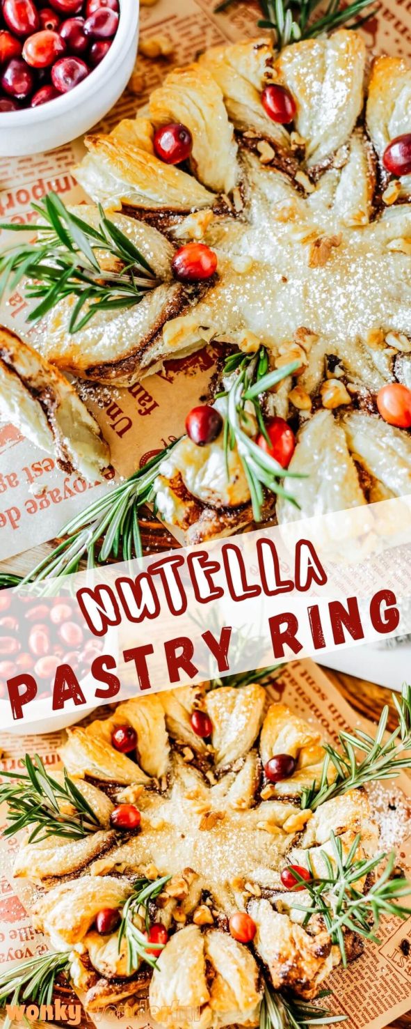 nutella puff pastry ring pinnable image