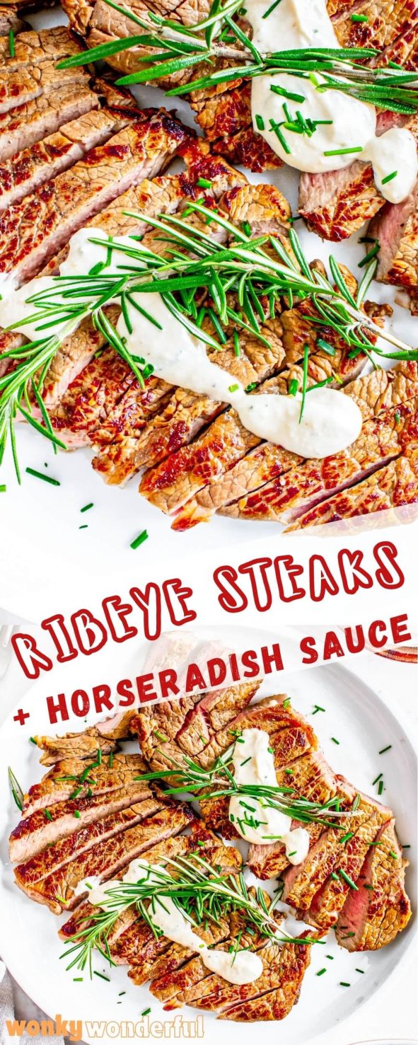 pan fried ribeye steak pinnable image