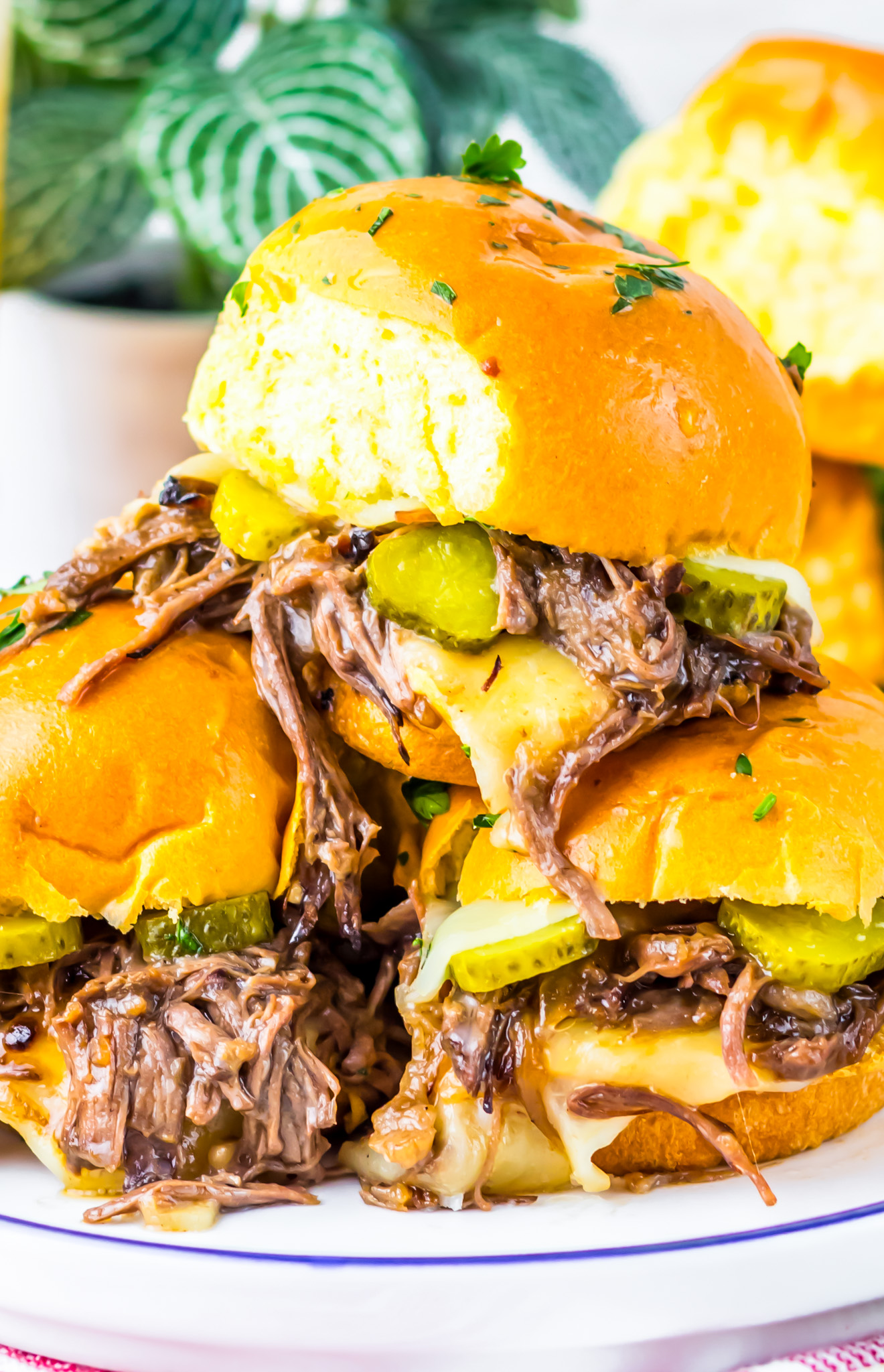 prepared sandwiches stacked on plate