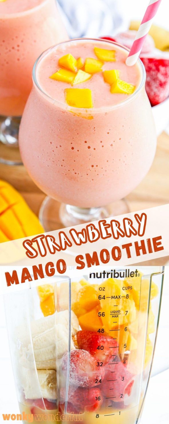 strawberry mango smoothie pinnable image