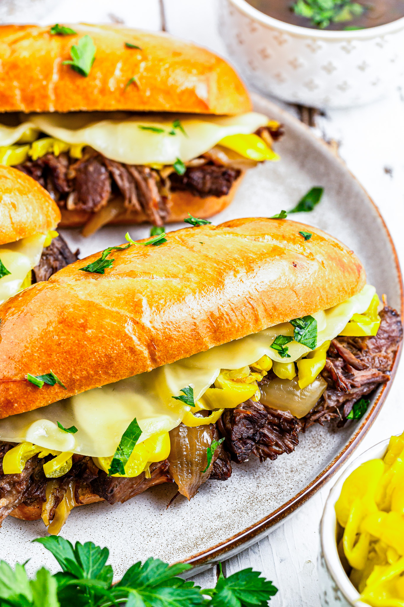 prepared sandwich on white plate