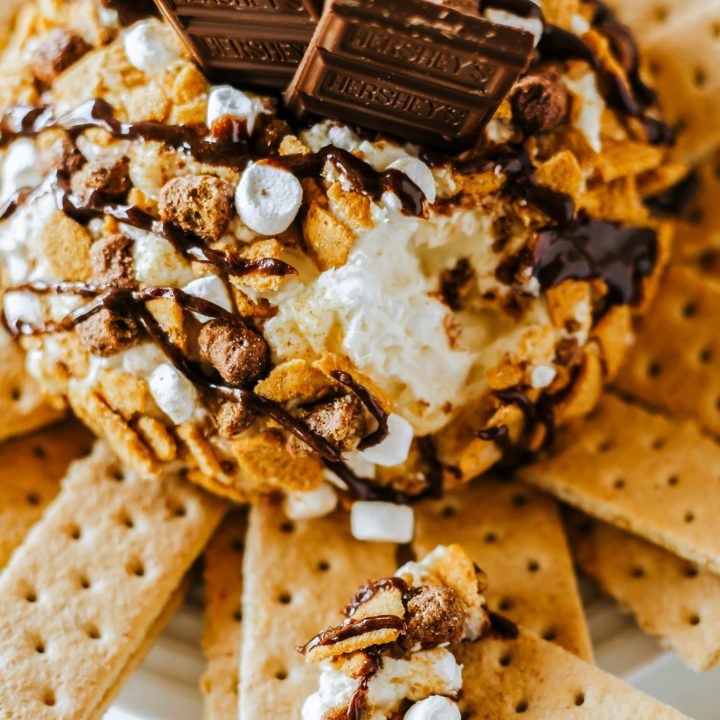 prepared cheese ball served with graham crackers