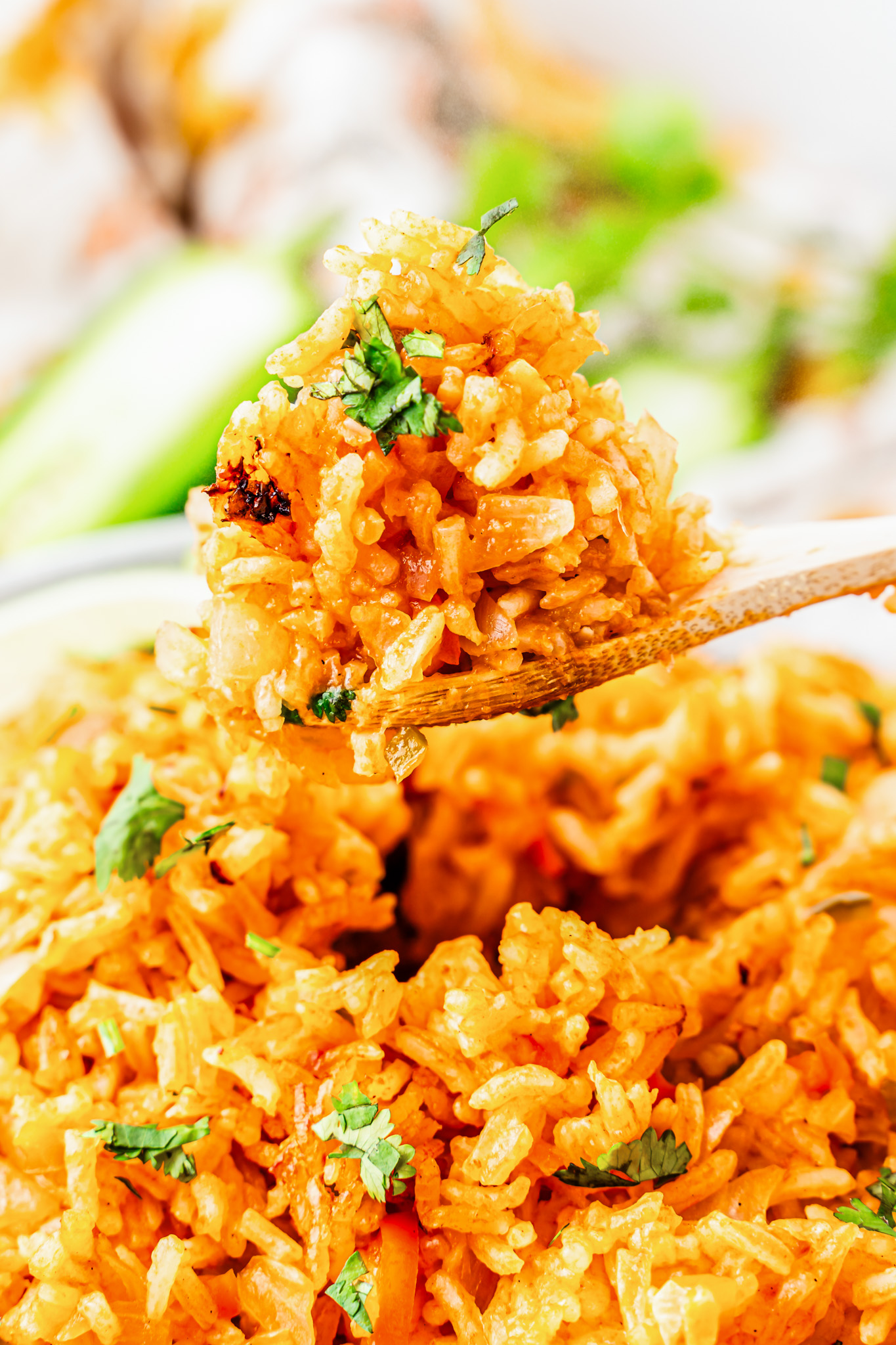 prepared rice on serving spoon