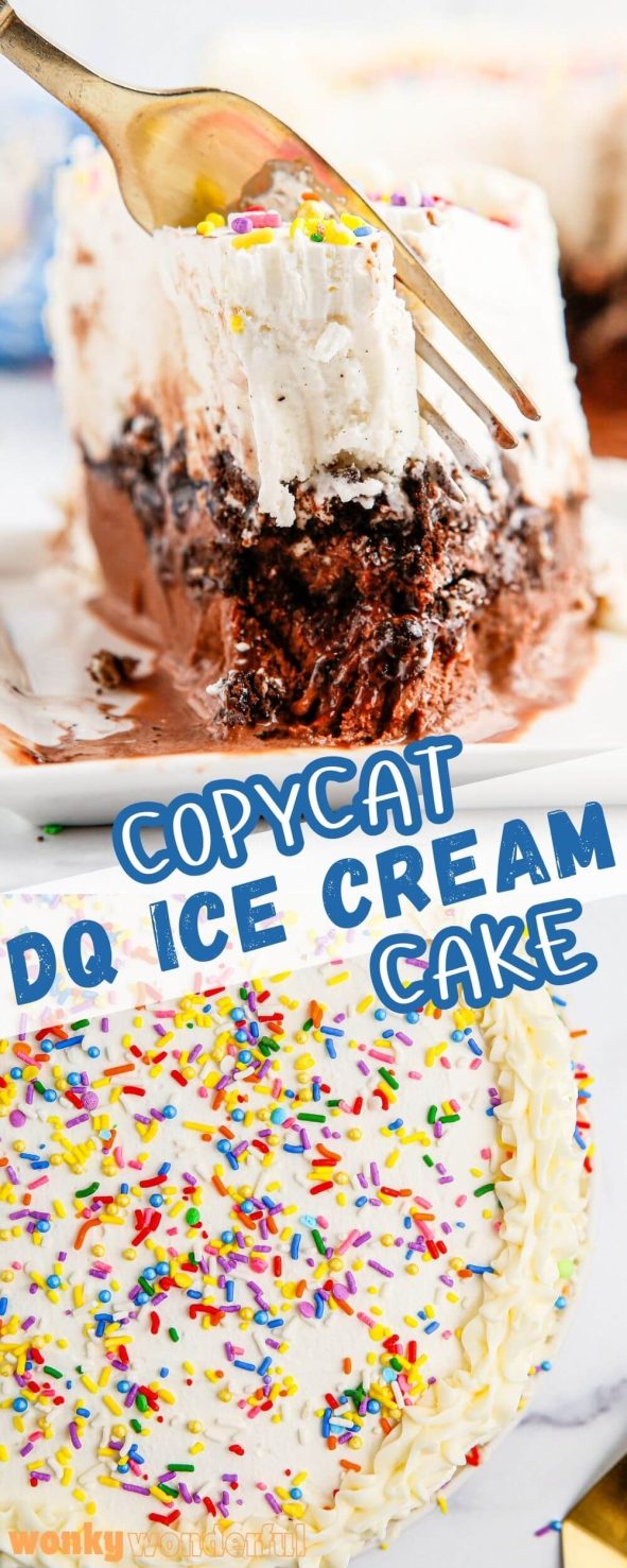Copycat Dairy Queen Ice Cream Cake Recipe - Make It at Home! The ultimate frozen dessert for birthdays, celebrations, or simply treating yourself. copycat Dairy Queen ice cream cake pinnable image
