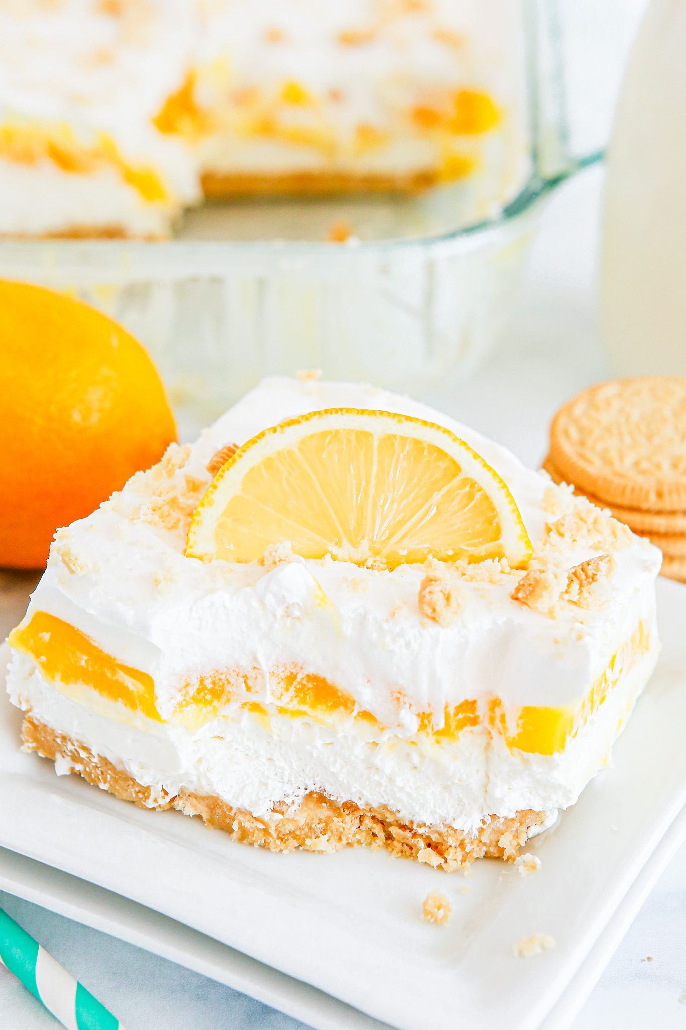 partially eaten piece of lemon dessert