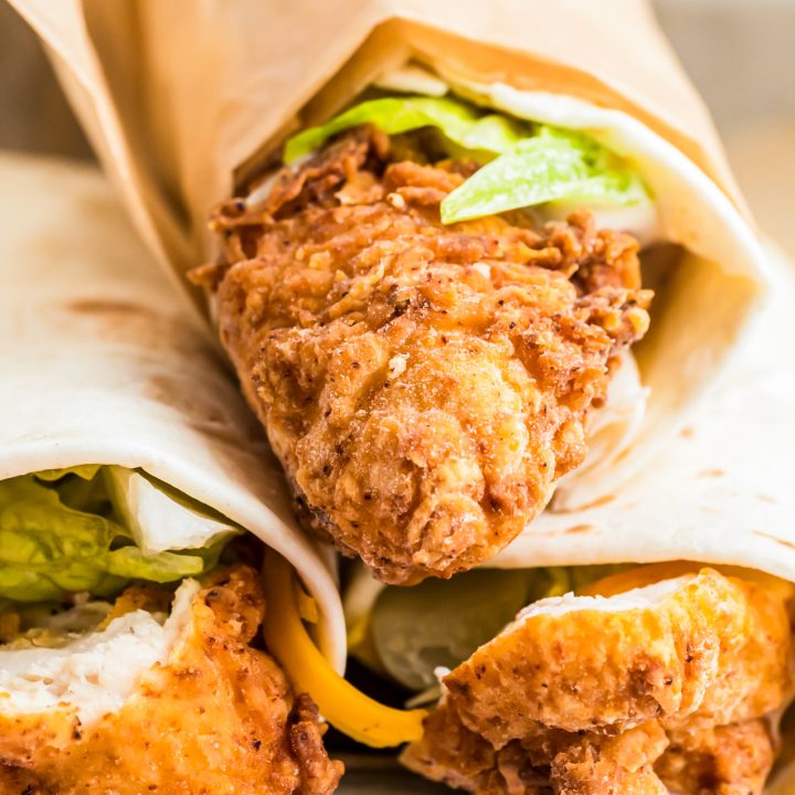 fried chicken rolled into tortilla