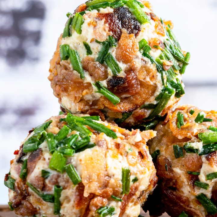 cheeseballs rolled in chopped bacon and chives