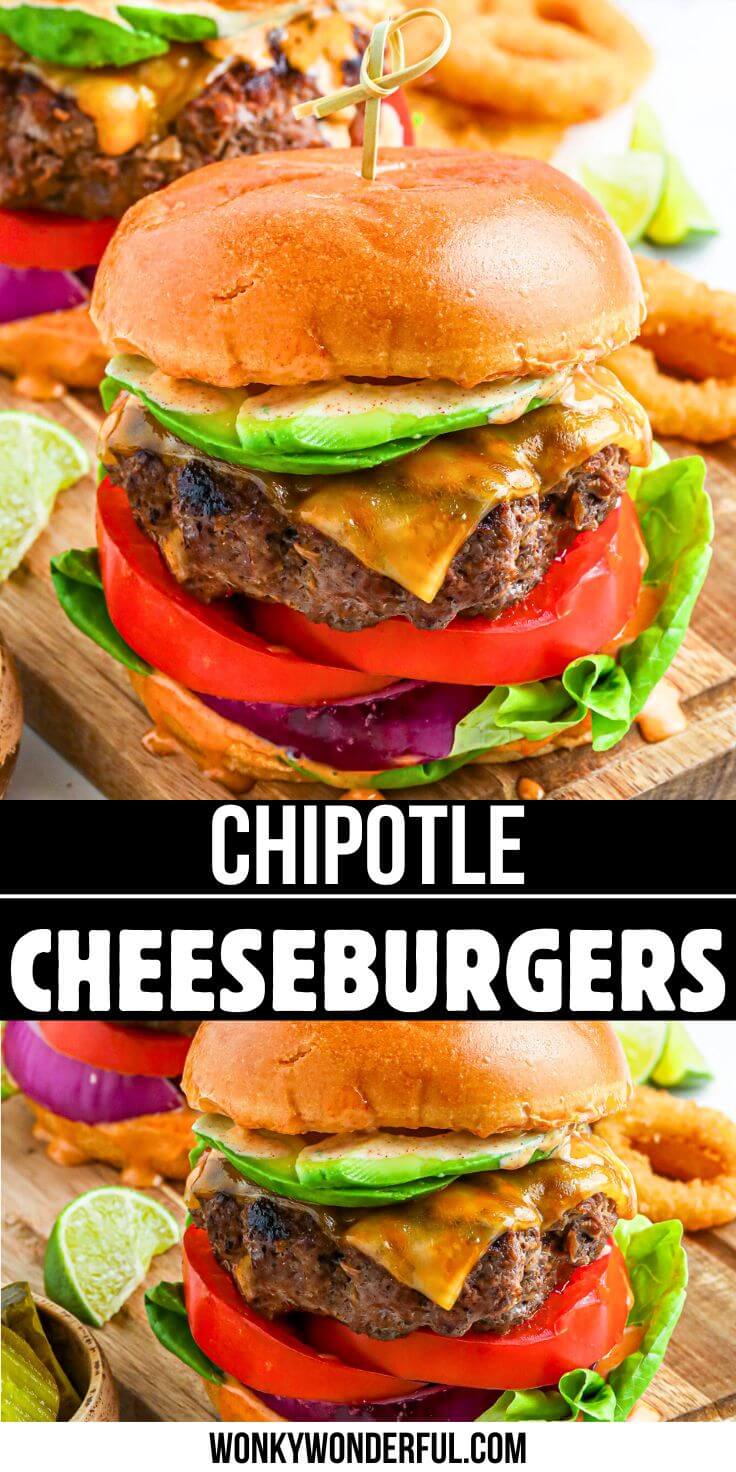 This CHIPOTLE BURGER RECIPE is all about bold, smoky flavor and creamy, spicy toppings. Perfect for cookouts, weeknight dinners, or burger nights with friends. chipotle burger pinnable image
