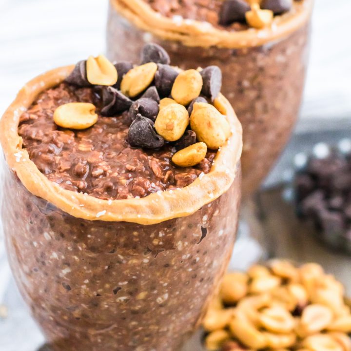 chocolate oatmeal topped with peanut butter